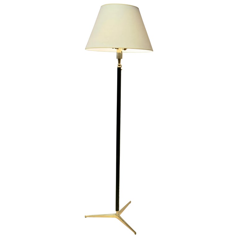 Gino Sarfatti, Attributed Floor Lamp, Model 1025,Brass & Black Leather.