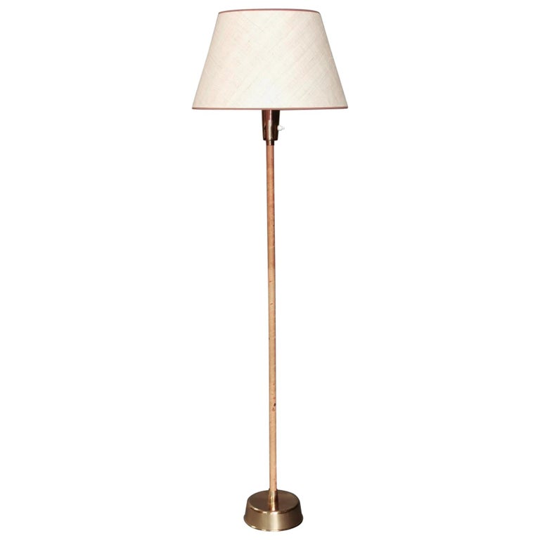 Lisa Johansson-Pape, Leather & Brass Floor Lamp, 1940s