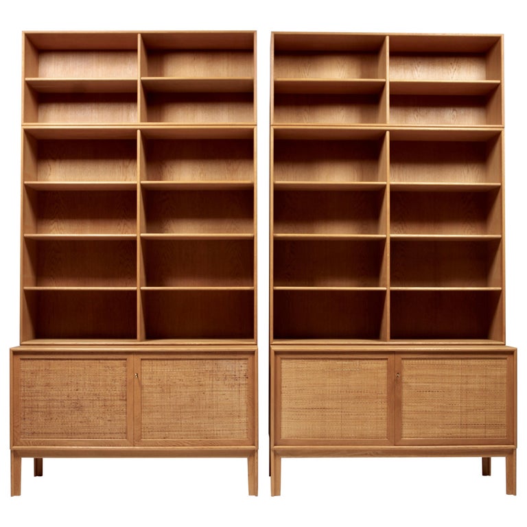 Pair of Sideboards with Bookcases in Oak & Cane by Alf Svensson, 1950s