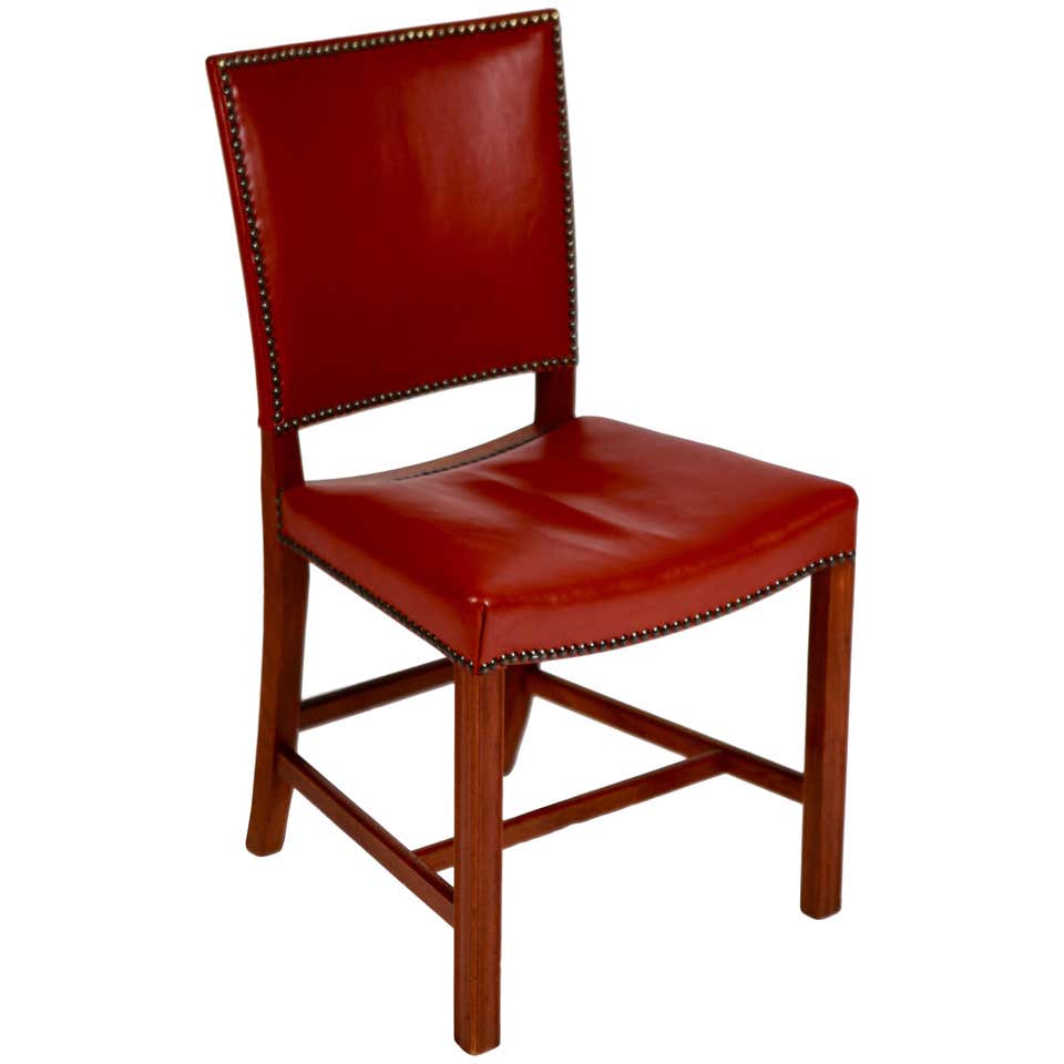 Kaare Klint, Barcelona Chair, Red Leather & Mahogany, Denmark 1940s.